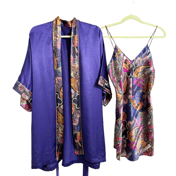 Vintage Other - Vintage Slip & Robe Paisley Boho Purple, Gold and Pink Size Small